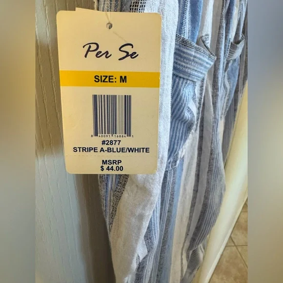 Women’s Linen Blend Striped Crop Pant Per Se Medium - Picture 3 of 4